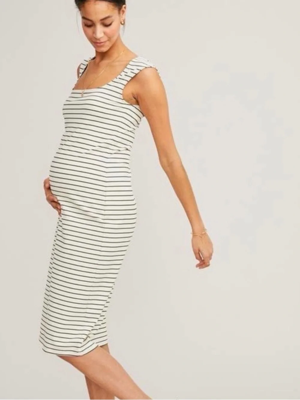 Hatch The Janelle Maternity Dress Women's Medium Striped Bodycon Ivory Black